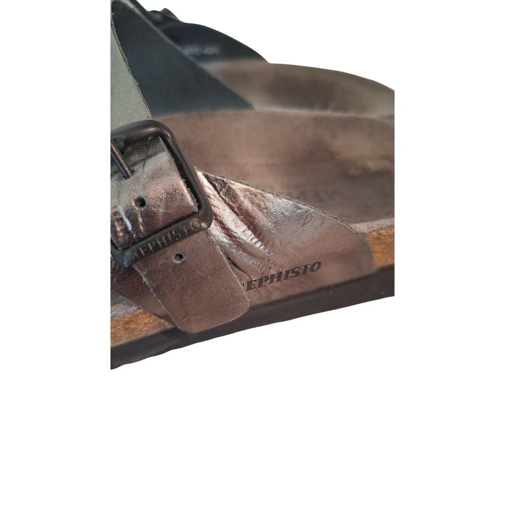Mephisto Sandals Women 9.5 /40 Silver Helen Metallic Pewter Leather Buckle Thong - Picture 4 of 9